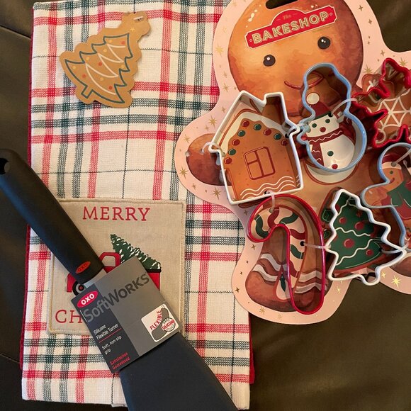 Other - Set: OXO Silicone Spatula / Bakeshop Cookie Cutters / Merry & Bright Hand Towels